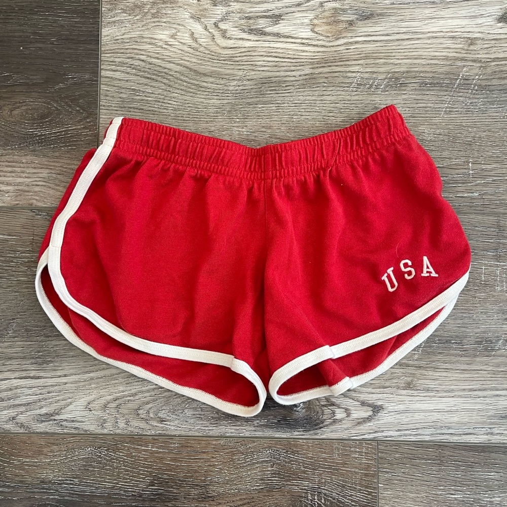 Brandy Melville Red Athletic Shorts with White Trim like new one size